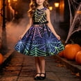 thumbnail image 1 of Girls' Halloween Zip Dress Spooky Tree Bat Print Sleeveless Round Neck Satin Bow Belt Flared Swing Skirt Kids Party Costume for Girls 4-14Y, Halloween Costumes for Girls Multicolor 4 Years, 1 of 8