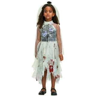 IKALI Adults Women Girls Zombie Bride Halloween Costume with Veil, Mommy  and Daughter Matching Fancy Dress Outfit