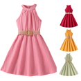 thumbnail image 1 of Girls Halter Neck Pink Dress Sleeveless Casual A-line Outfits Sundress Summer Dress for 8-9 Years, 1 of 7
