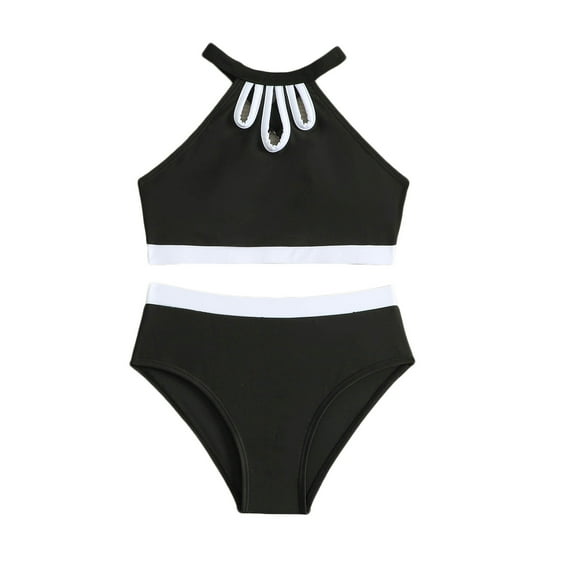 Girls Halter Swimsuits Bikini Set Kids Cutout High Waisted 2 Piece Bathing Suit Teen Girls' Swimwear Set