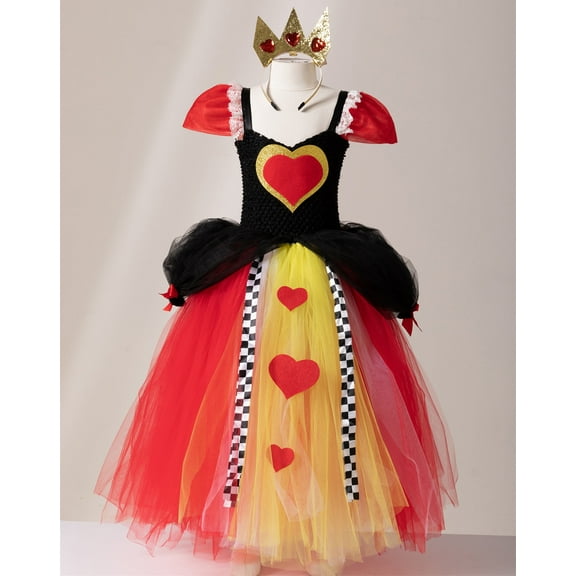 Girls Hand Made Red Costume Queen Tutu Dress Kids Long Tutu Party Dress