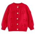 thumbnail image 1 of Girls' Handmade Flower Knit Cardigan Round Neck Long Sleeve Sweater Jacket, 1 of 12