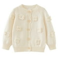 thumbnail image 1 of Girls' Handmade Flower Knit Cardigan Round Neck Long Sleeve Sweater Jacket, 1 of 12