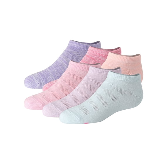 Hanes Ultimate Pure Comfort Girls' No Show Socks, Assorted, 6-Pairs Blue/Pink S