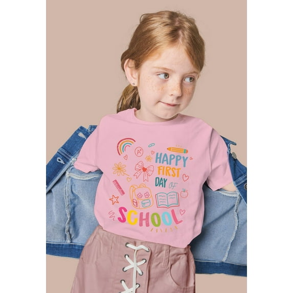 Girls "Happy First Day of School" Graphic T-Shirt – 100% US Cotton - Gift for Back to school