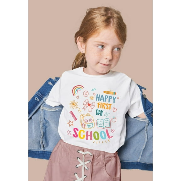 Girls "Happy First Day of School" Graphic T-Shirt – 100% US Cotton - Gift for Back to school