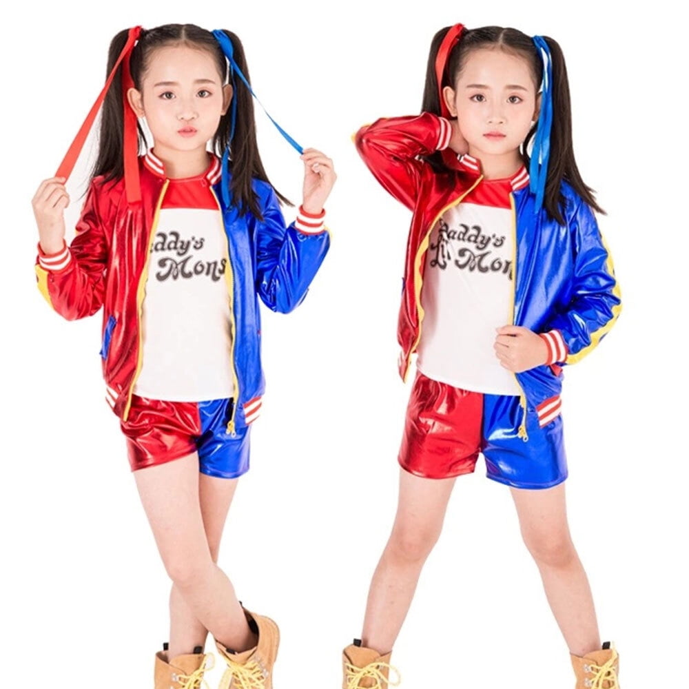 Girls Harley Cosplay Costume Suit Squad Quinn Monster Jacket Pants ...