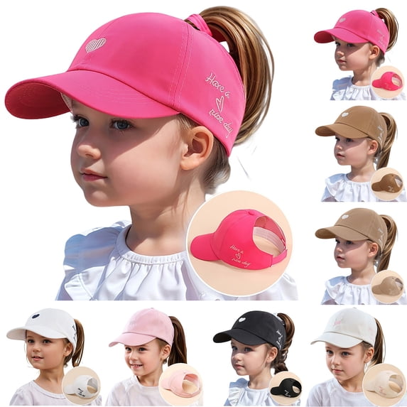 Girls Hat Girls Ponytail Visor Baseball Cap Breathable Adjustable Sun Hot Pink One Size