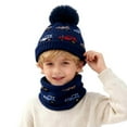 thumbnail image 1 of Girls Hat and Gloves Set Winter Unisex Kids Knitted Cap and Lined Neck Warmer Printed Soft Warm Cold Weather Set for Boys Girls Toddler Navy 2 Years-6 Years, 1 of 5
