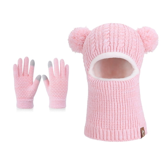 Girls Hat and Gloves Unisex Toddler Winter Hat Scarf Set Lined Knitted Ear Warmer Neck Warmer Printed Soft Warm Cold Weather Gear for Boys and Girls Light Pink 4 Years-10 Years