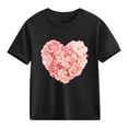 thumbnail image 1 of Girls Heart Floral T-Shirt Short Sleeve 100% Cotton Cute Casual Top for Kids Ages 4-12 Valentine's Day Black,Size 7 T, 1 of 9