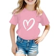 thumbnail image 1 of Girls Heart Print Short Sleeve T-Shirt, Kids Cute Open/Interlocking Heart Graphic Tee, Casual Crew Neck Top for Daily Wear School Summer Activities(Pink4,5-6 Years), 1 of 4