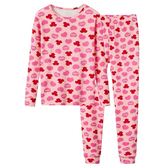 Beezizac Girls Heart Print Snug Fit Cotton Pajama Set Long Sleeve Valentine's PJS Size 5T