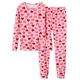 thumbnail image 1 of Beezizac Girls Heart Print Snug Fit Cotton Pajama Set Long Sleeve Valentine's PJS Size 6, 1 of 7