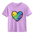 thumbnail image 1 of Girls Heart Print T-Shirt | Kids Valentine's Day Short Sleeve Cotton Top | Rainbow Graphic Tee for Kids Casual Purple,Size 9 T, 1 of 9