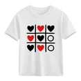 thumbnail image 1 of Girls Heart Print Valentine T-Shirt White | Kids Tic Tac Toe Short Sleeve Cotton Tee | Cute Casual Graphic Top for Age 4-10 Holiday Party,Size 4 T, 1 of 9
