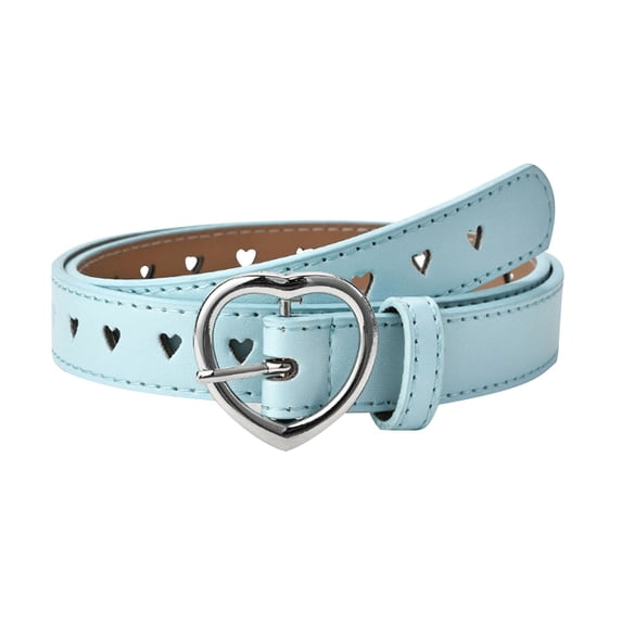 Girls Heart Shape Buckle Belts Y2K Sweet Thin Faux Leather Belt Classic Hole Belts