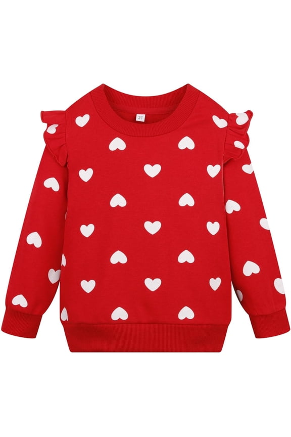 Girls Heart Sweatshirt Valentines Sweater Toddler Girl Ruffle Long Sleeve Sequin Shirt Kids Pink Tops Pullover Fall Winter Clothes 2T/310