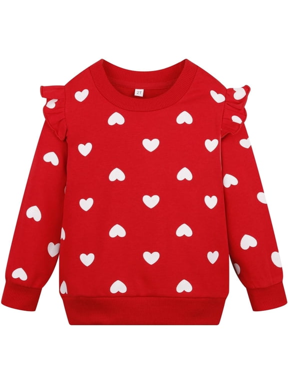Girls Heart Sweatshirt Valentines Sweater Toddler Girl Ruffle Long Sleeve Sequin Shirt Kids Pink Tops Pullover Fall Winter Clothes 2T/310