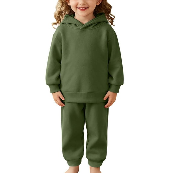 Girls Heavyweight Athletic 2 Piece – Soft Pullover Hoodie Sweatshirt & Joggers Sweatsuit,Color:Dark Green,Size:6-7 Years