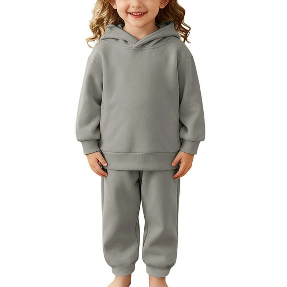 Girls Heavyweight Athletic 2 Piece – Soft Pullover Hoodie Sweatshirt & Joggers Sweatsuit,Color:Light Gray,Size:12-24 Months