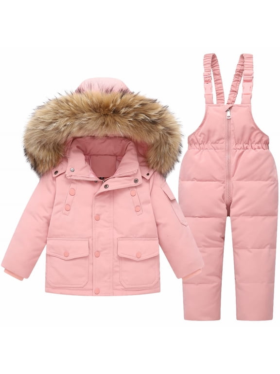 Girls' Heavyweight Insulated Snowsuit Ski Suit Toddler Baby Winter Down Coat Warm Overalls Hooded Puffer Jacket+Snow Pant