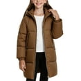 thumbnail image 1 of Girls Heavyweight Jackets with Hood Thickened Cotton Mid Length Warm Coat Zip-up Winter Puffy Outerwear Overcoat (11-12 Years, Coffee), 1 of 7