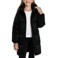thumbnail image 1 of Girls Heavyweight Jackets with Hood Thickened Cotton Mid Length Warm Coat Zip-up Winter Puffy Outerwear Overcoat (7-8 Years, Black), 1 of 7