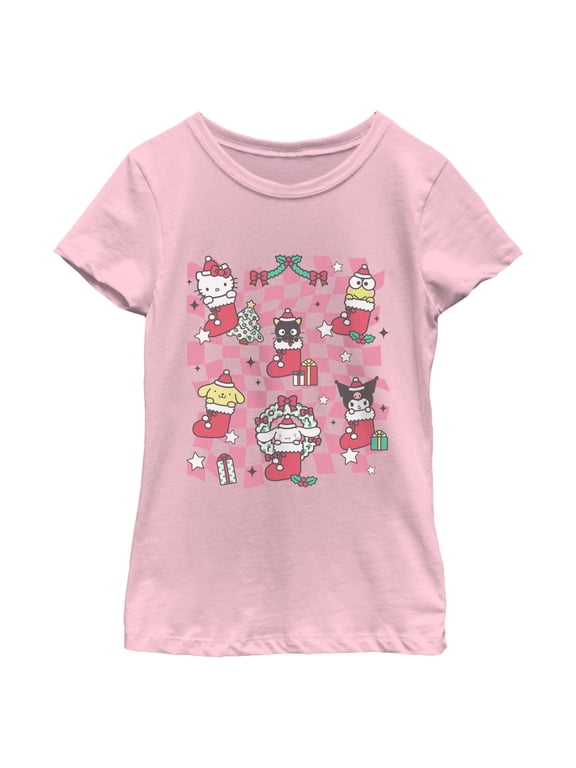 Girls Hello Kitty Christmas Stockings and Friends T Shirt