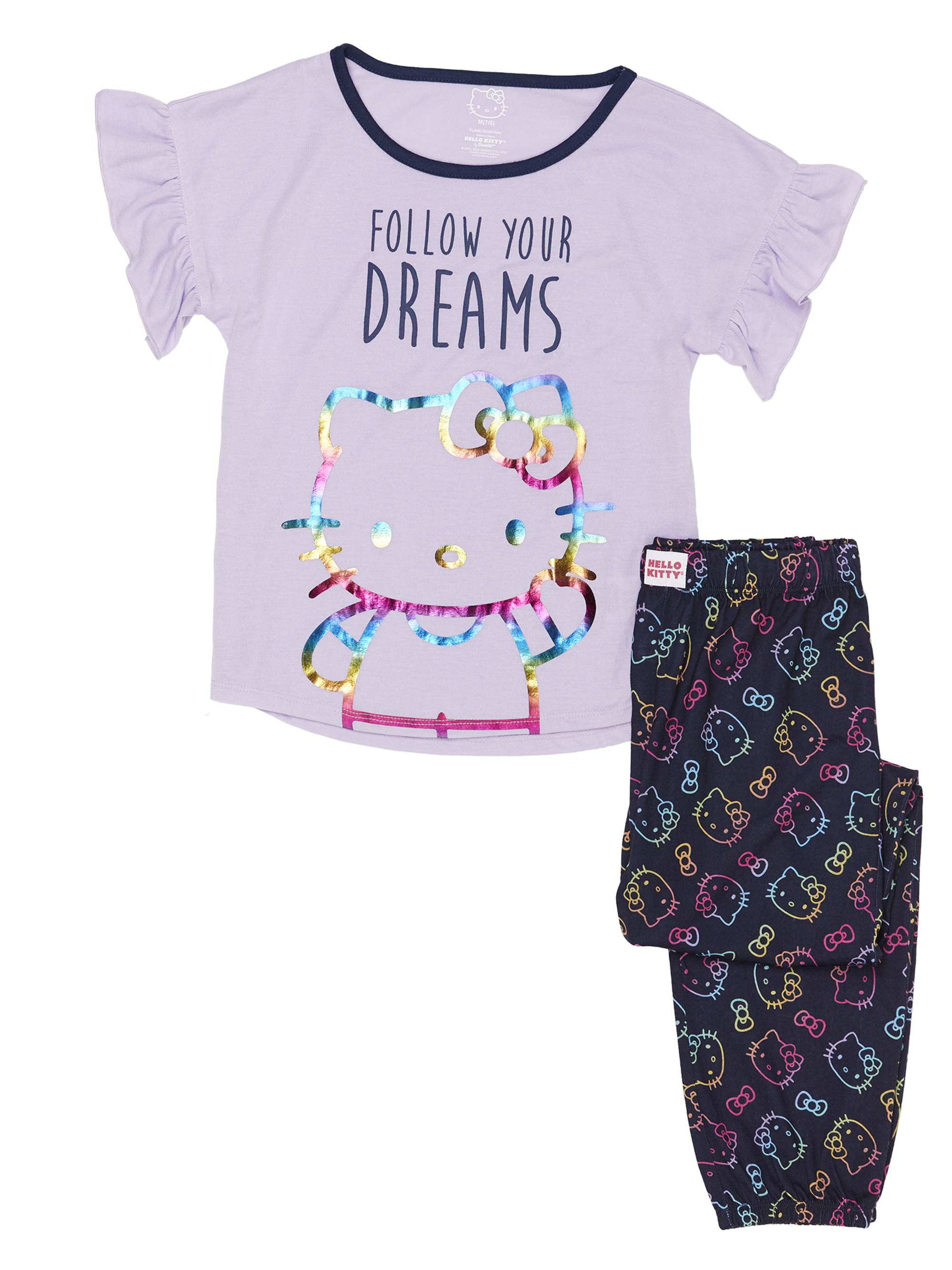 Girls' Hello Kitty Girl's Ruffle Sleeve 2 Piece Pajama Sleep Set ...