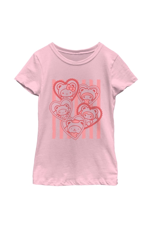 Girls Hello Kitty Stripes and Heart Friends T Shirt
