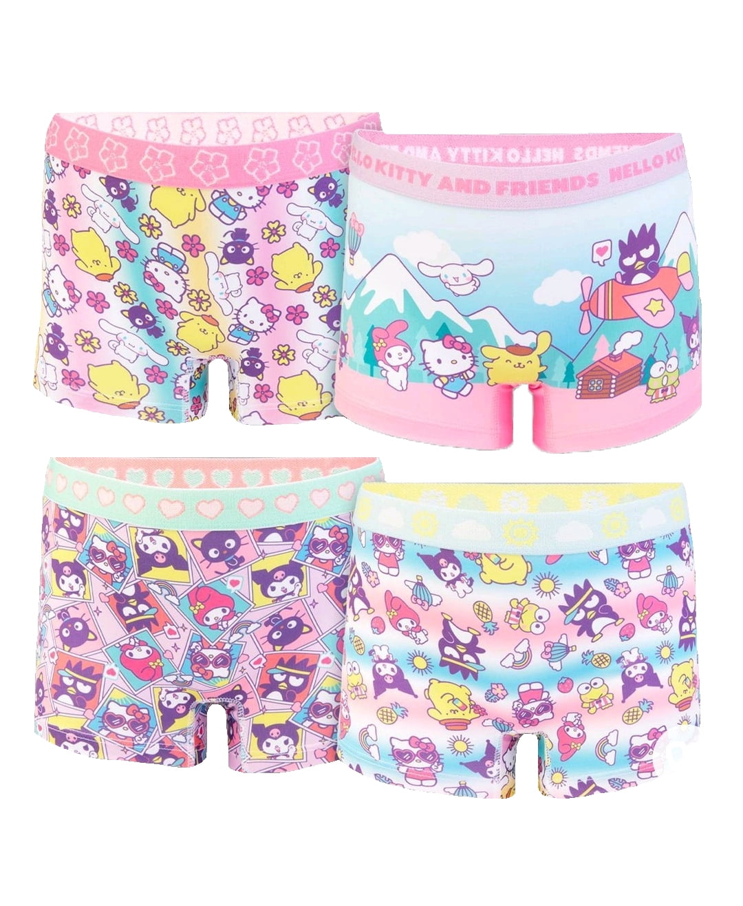Girls' Hello Kitty and Friends 4 Pack Boy Shorts Underwear - 8