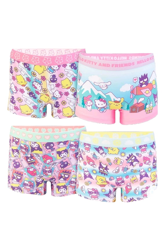 Girls' Hello Kitty and Friends 4 Pack Boy Shorts Underwear - 8