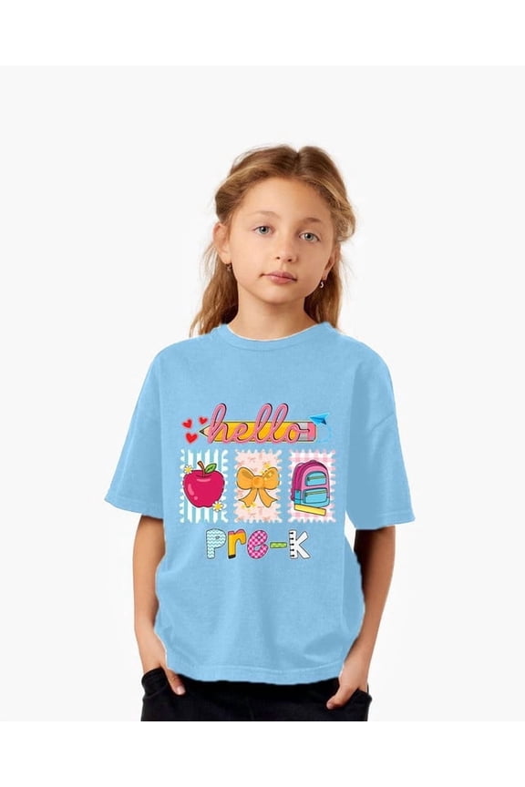 Girls Hello Pre-K T-Shirt Cute Apple Bow Backpack Back to School Tee - Gift for Back to school