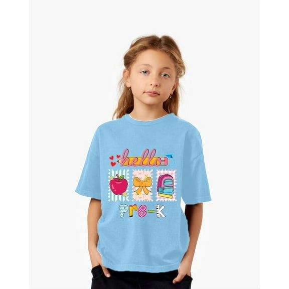 Girls Hello Pre-K T-Shirt Cute Apple Bow Backpack Back to School Tee - Gift for Back to school