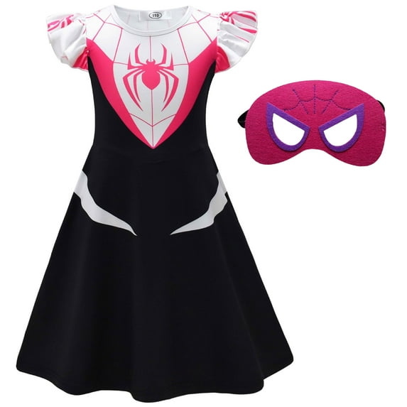 Girls Hero Spider Costume with Mask Halloween Dress for Girl Cosplay Outfit, Size 4-5Y