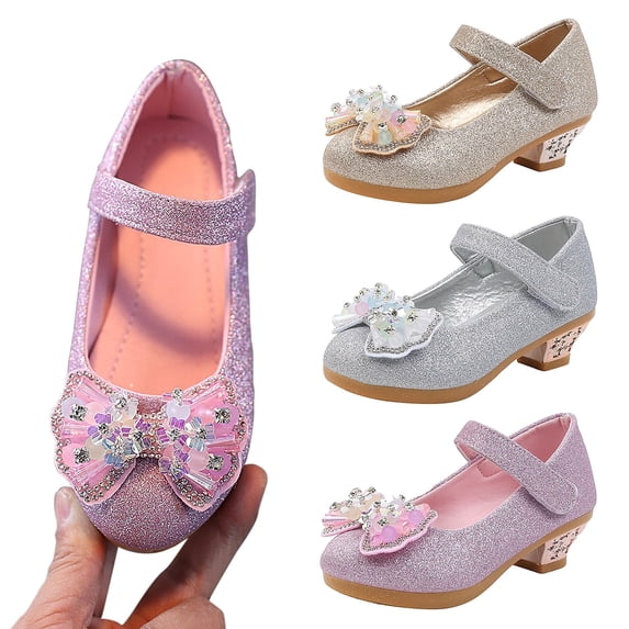 Girls' High Heels Leather Piano Performance Crystal Dress Fashion Model Walk Show Princess Shoes Silver qILAKOG Size 3.5