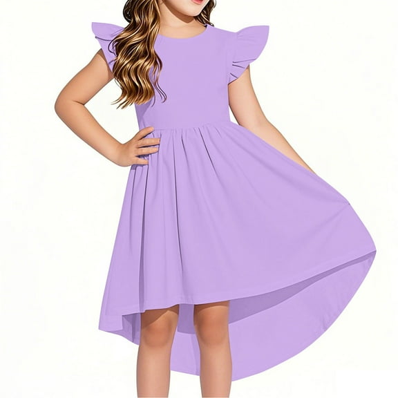 Girls' High-Low Sleeve Dress with Pockets for Wedding Party and Special Occasions