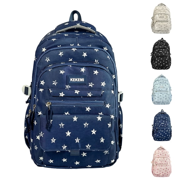 Girls High Middle School Coquette Backpack for Teen Kawaii Star Bookbag College Daypack (Blue)