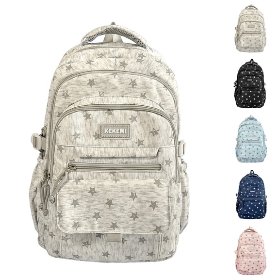 Girls High Middle School Coquette Backpack for Teen Kawaii Star Bookbag College Daypack (Light Gray)