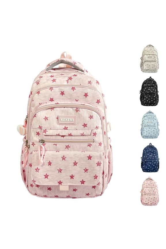 Girls High Middle School Coquette Backpack for Teen Kawaii Star Bookbag College Daypack (Pink)