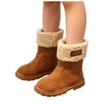 thumbnail image 1 of Girls High Top Snow Boots Splice Suede Casual Slip on Fuzzy Winter Booties Round Toe Lug Sole Warm Lined Kids Ankle Boots 2.5 Big Kid Brown, 1 of 6