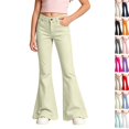 thumbnail image 1 of Girls High Waist Bell Bottom Pants Soft Stretch Durable Baggy Flare Uniform Pants Trendy Casual Trousers Back To School Daily Outfits,11-12Y,Light Green, 1 of 8