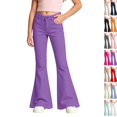 thumbnail image 1 of Girls High Waist Bell Bottom Pants Soft Stretch Durable Baggy Flare Uniform Pants Trendy Casual Trousers Back To School Daily Outfits,12-13Y,Purple, 1 of 8