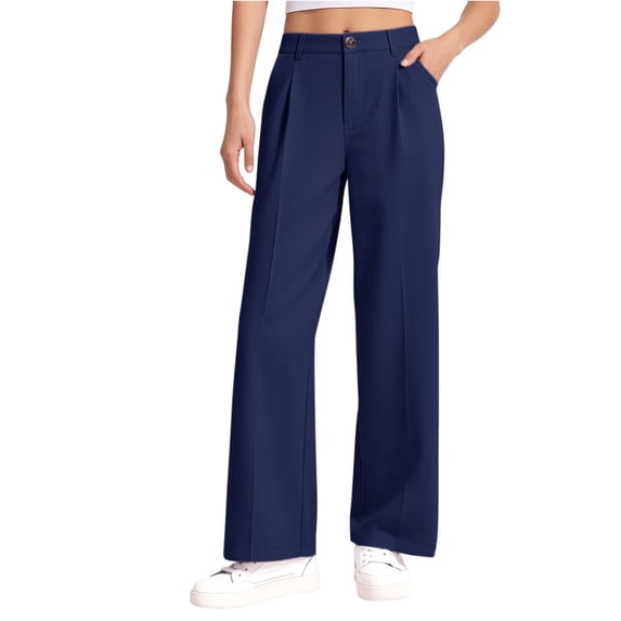 Girls High Waist Draped Straight Leg Trousers Casual Suit Style Pants with Pleated Front and Functional Pockets