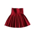 thumbnail image 1 of Girls' High Waist Flared Skirt Soft Cotton Knit Pleated Skater Skirts Casual Winter Fall Mini Skirts 3-13 Years (14-15 Years, Wine-Pleated), 1 of 7