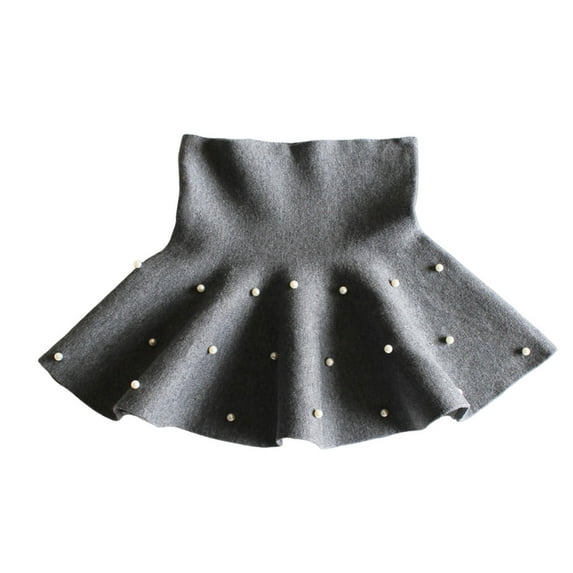Girls' High Waist Flared Skirt Soft Cotton Knit Pleated Skater Skirts Casual Winter Fall Mini Skirts 3-13 Years (6-7 Years, Gray-Pearls)