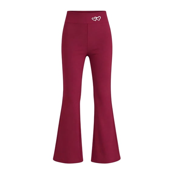 Girls High Waist Heart Embroidery Flared Yoga Pants, Elastic Stretch Solid Color Kids Bell Bottom Trousers for Spring Autumn Daily Casual Dance Sport Wear(,8-9 Years)
