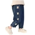 thumbnail image 1 of Girls High Waist Jeans Kids Winter Fleece Lined Pants Embroidered Warm Heavyweight Denim Outfit for Cold Weather, Blue, 11 Years, 1 of 3