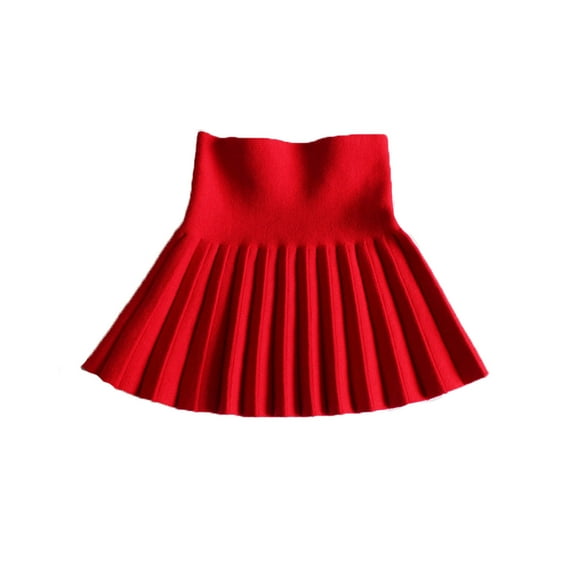 Girls High Waist Knitted Skirts Stretchy A-Line Flared Pleated Skater Uniform Skirts Toddler Kids Red, 12-13Y